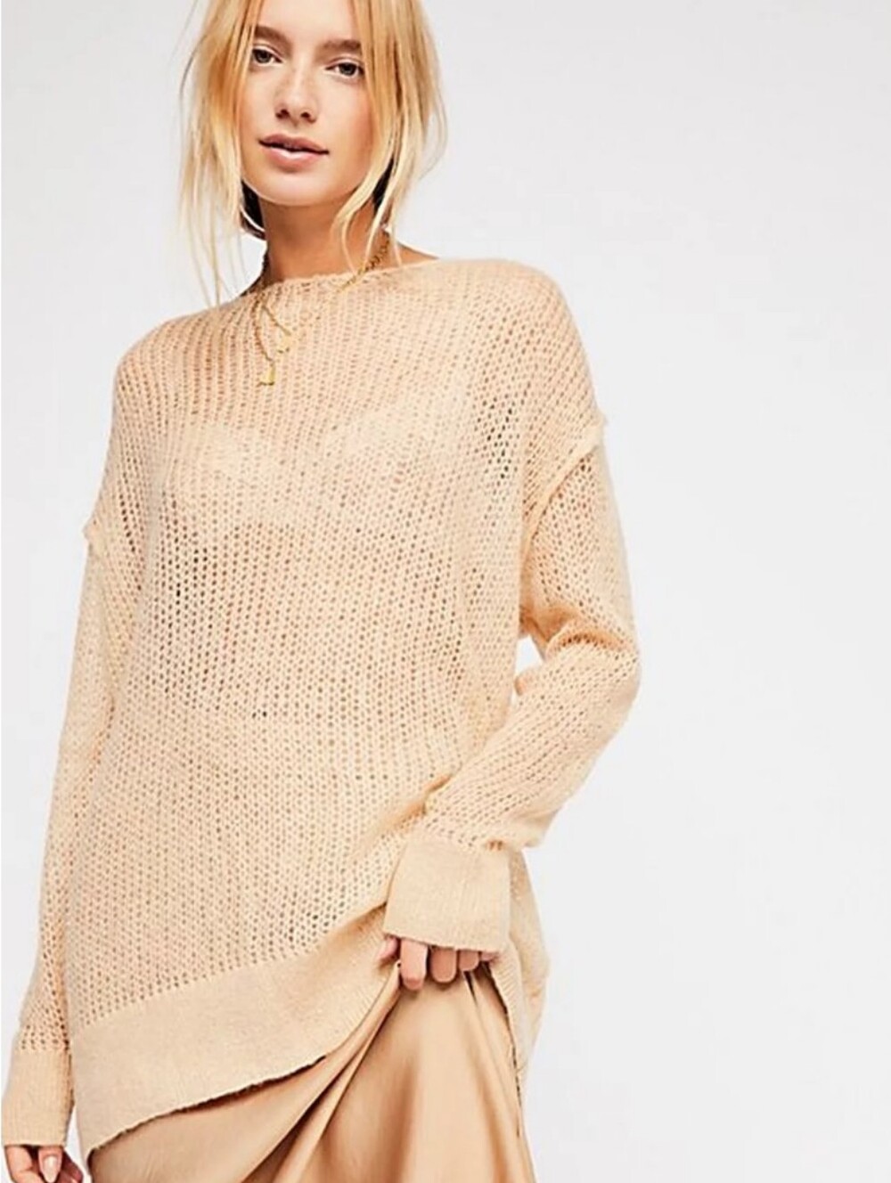 Free People Mohair Blend Transparent monochromat Oversized Tunic Sweater XS